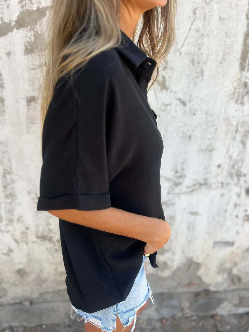 Full Size Collared Neck Half Sleeve Shirt Plus Size, image 5