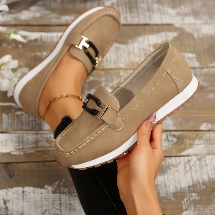 Round Toe Buckle Detail Slip-Ons, image 3