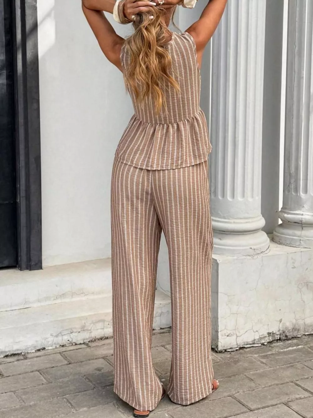 Striped Sleeveless Top and Wide Leg Pants Set, image 7