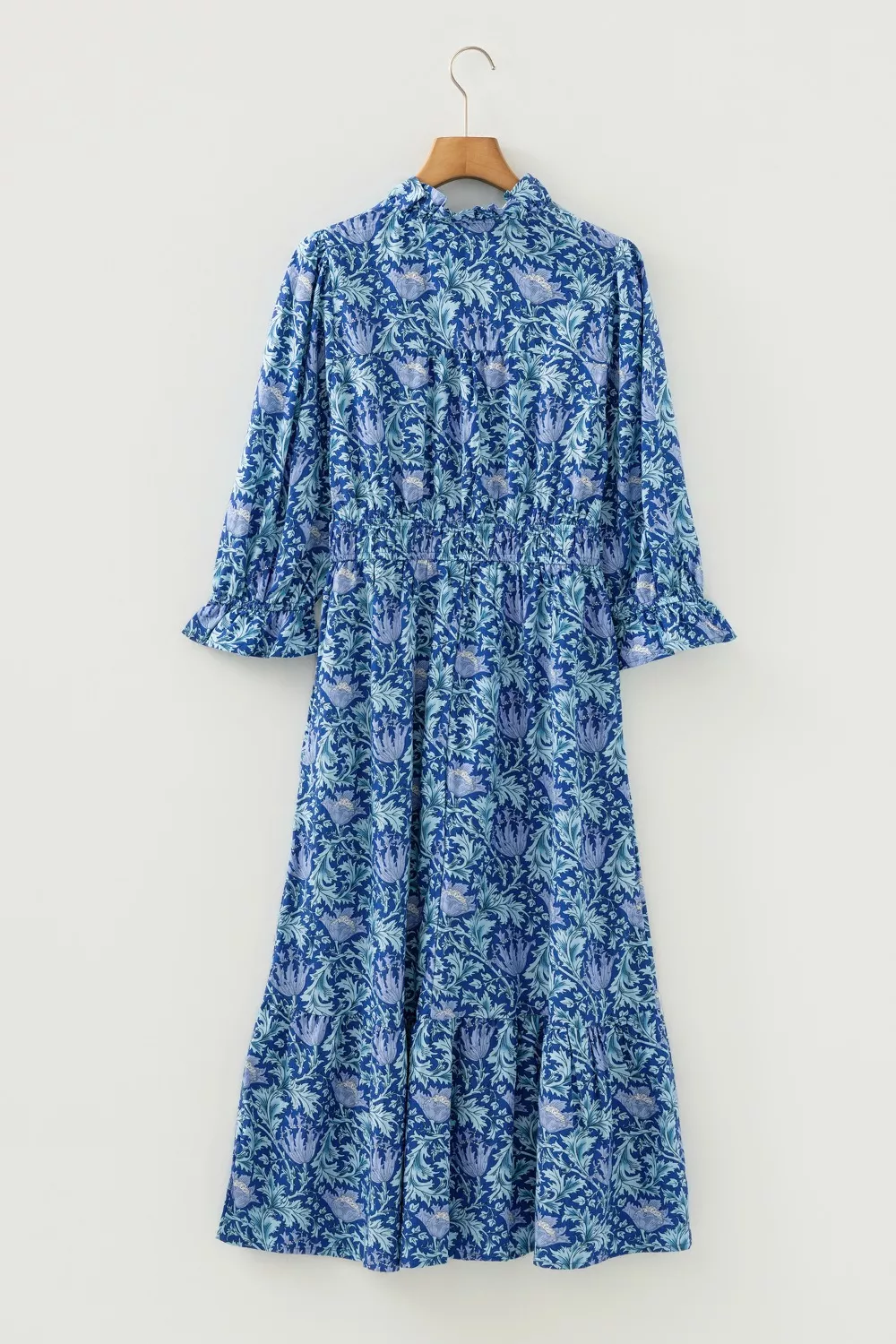 Floral Printed Frilled V Neck Bracelet Sleeve Long Dress, image 6