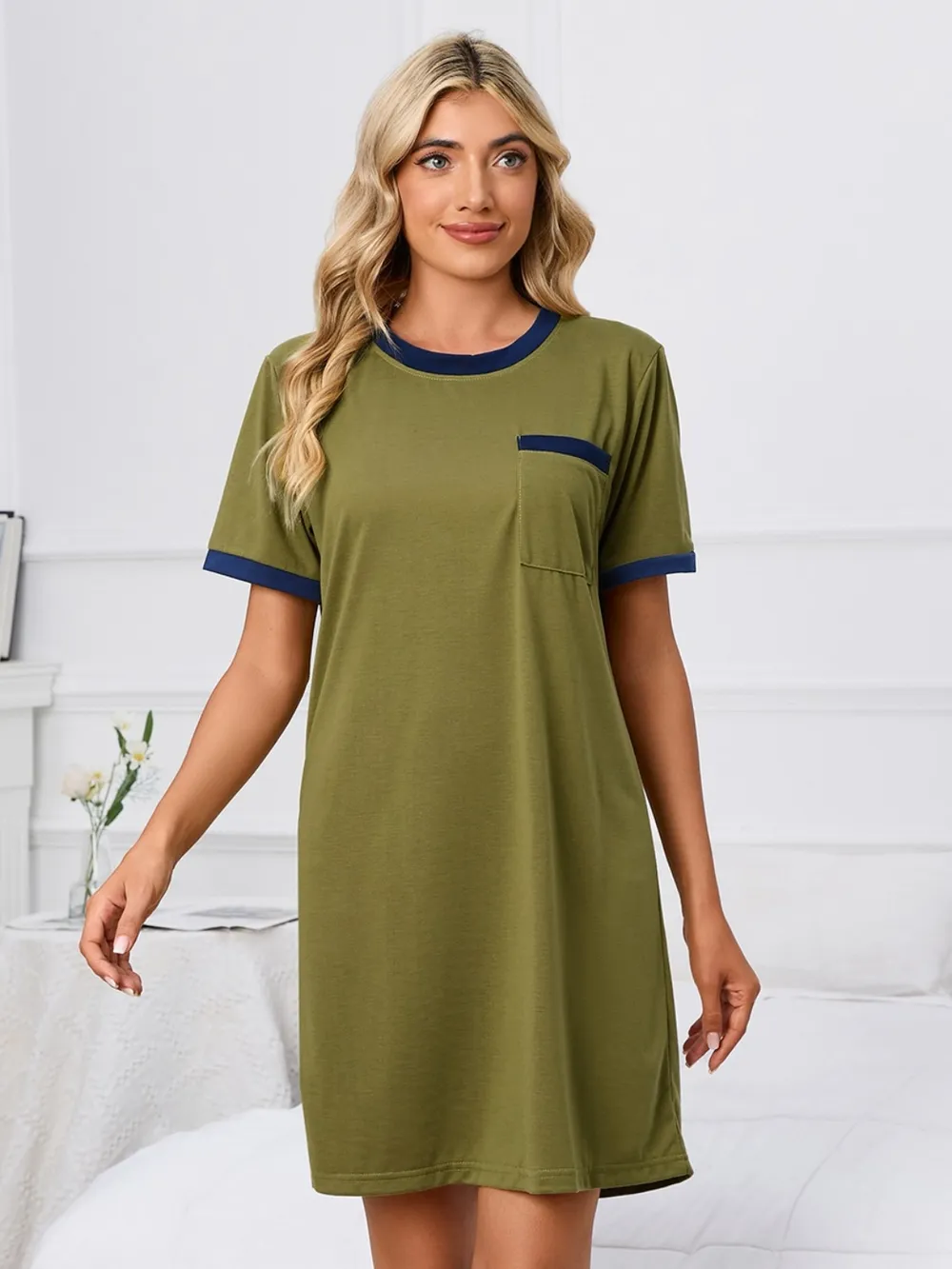 Contrast Trim Round Neck Mini Dress, image 5