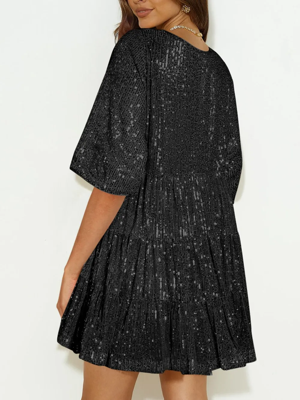Sequin Round Neck Half Sleeve Mini Dress, image 4