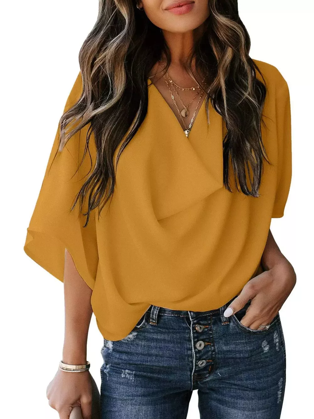 Full Size Half Sleeve Flowy Blouse Plus Size, image 2