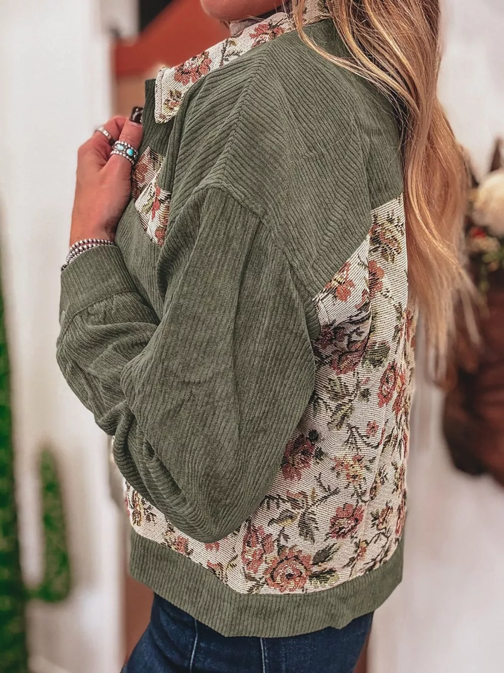 Floral Snap Down Corduroy Jacket, image 5