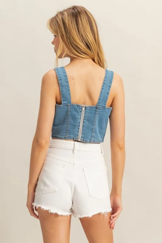 Washed Sweetheart Neck Wide Strap Denim Tank, image 2
