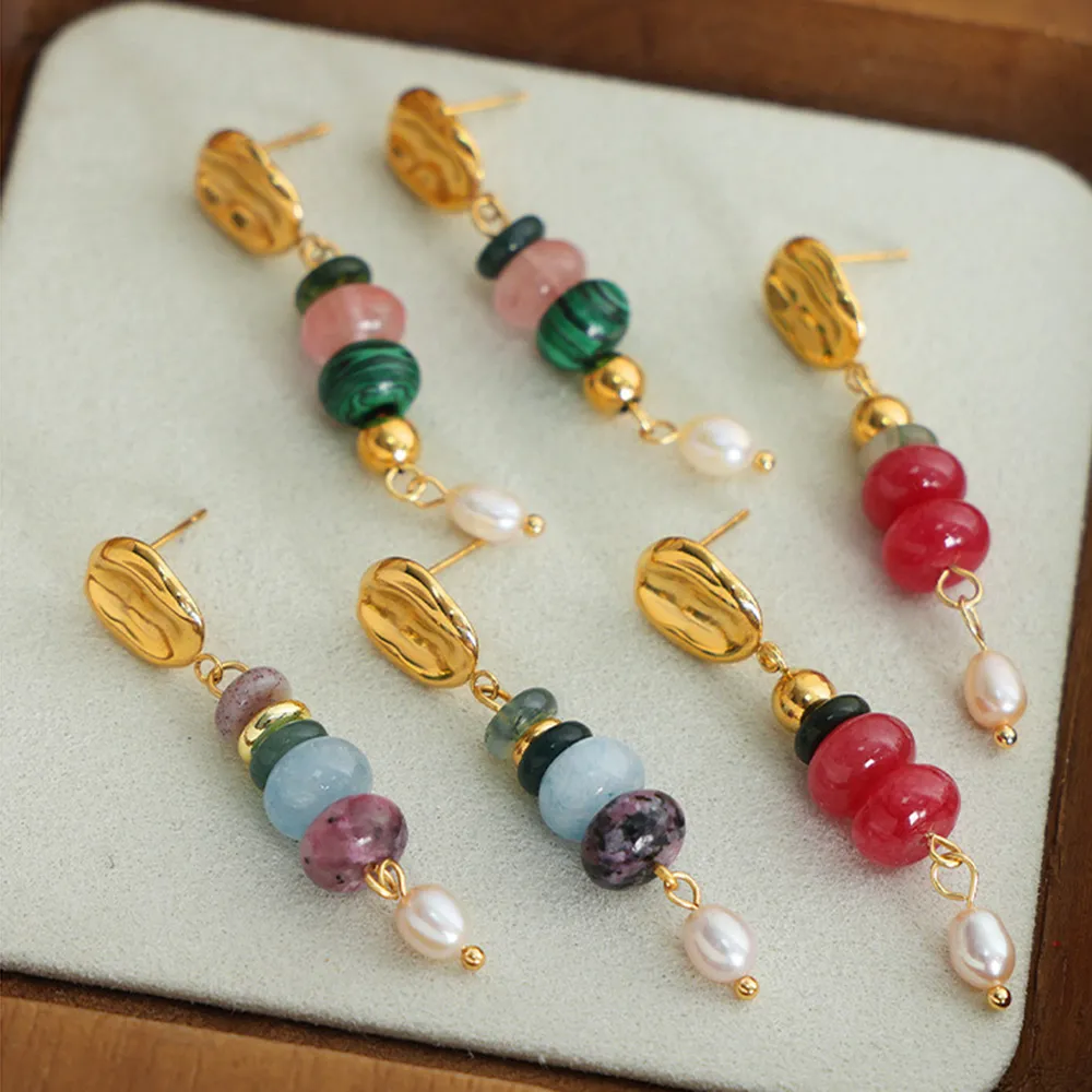 Natural Stone Freshwater Pearl Dangle Earrings, image 5