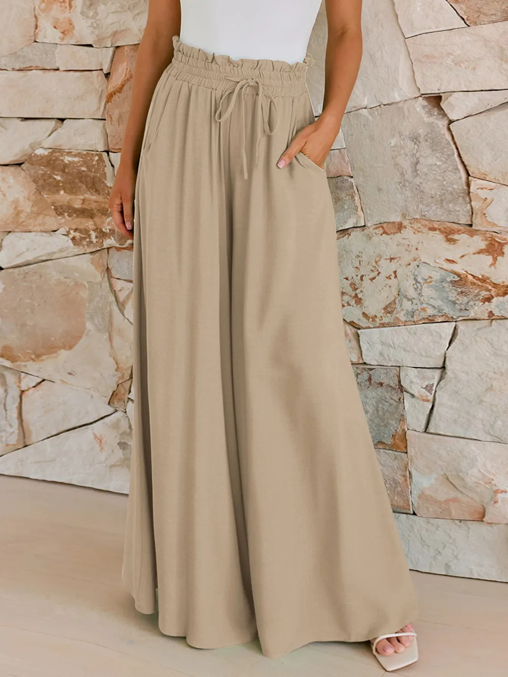 Drawstring Wide Leg Pants with Pockets, image 7