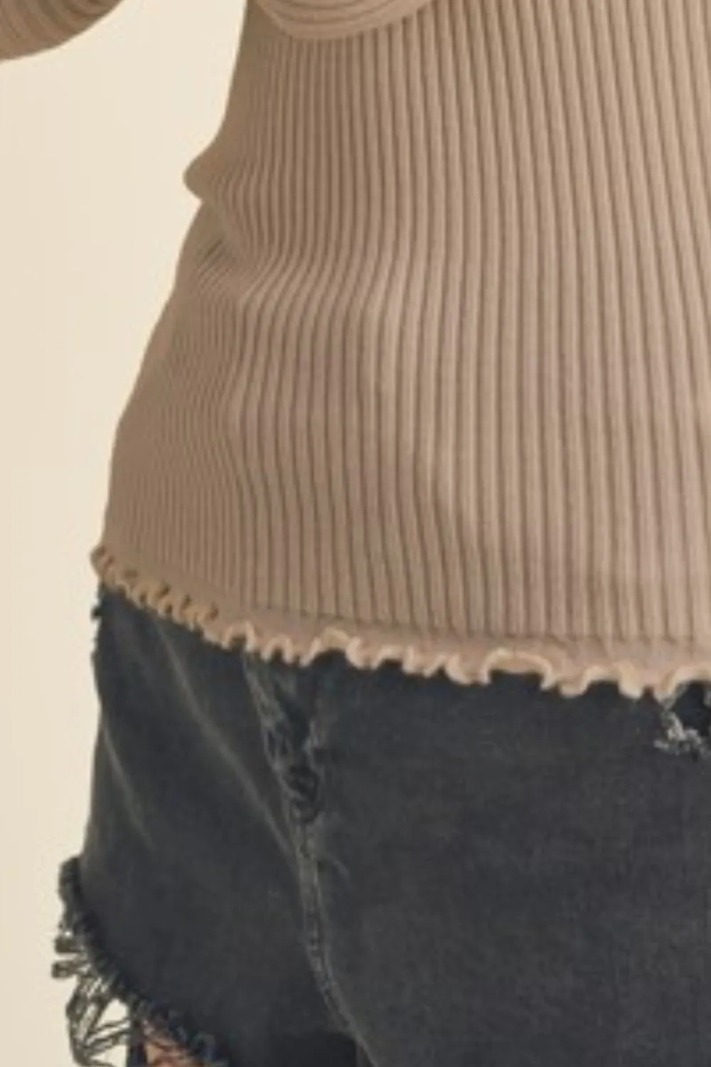 Lettuce Hem Scoop Neck Long Sleeve Knit Top, image 3
