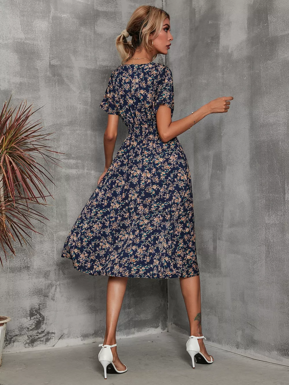Printed Short Sleeve Midi Dress, image 16