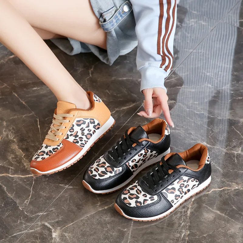 Leopard Round Toe Lace Up Sneakers, image 2