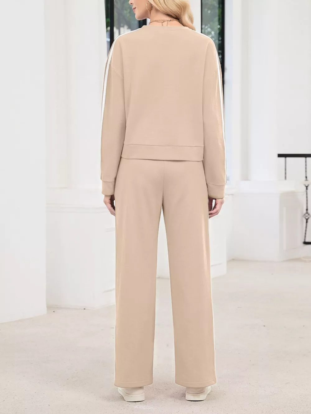 Striped Round Neck Sweatshirt and Pants Set, image 5