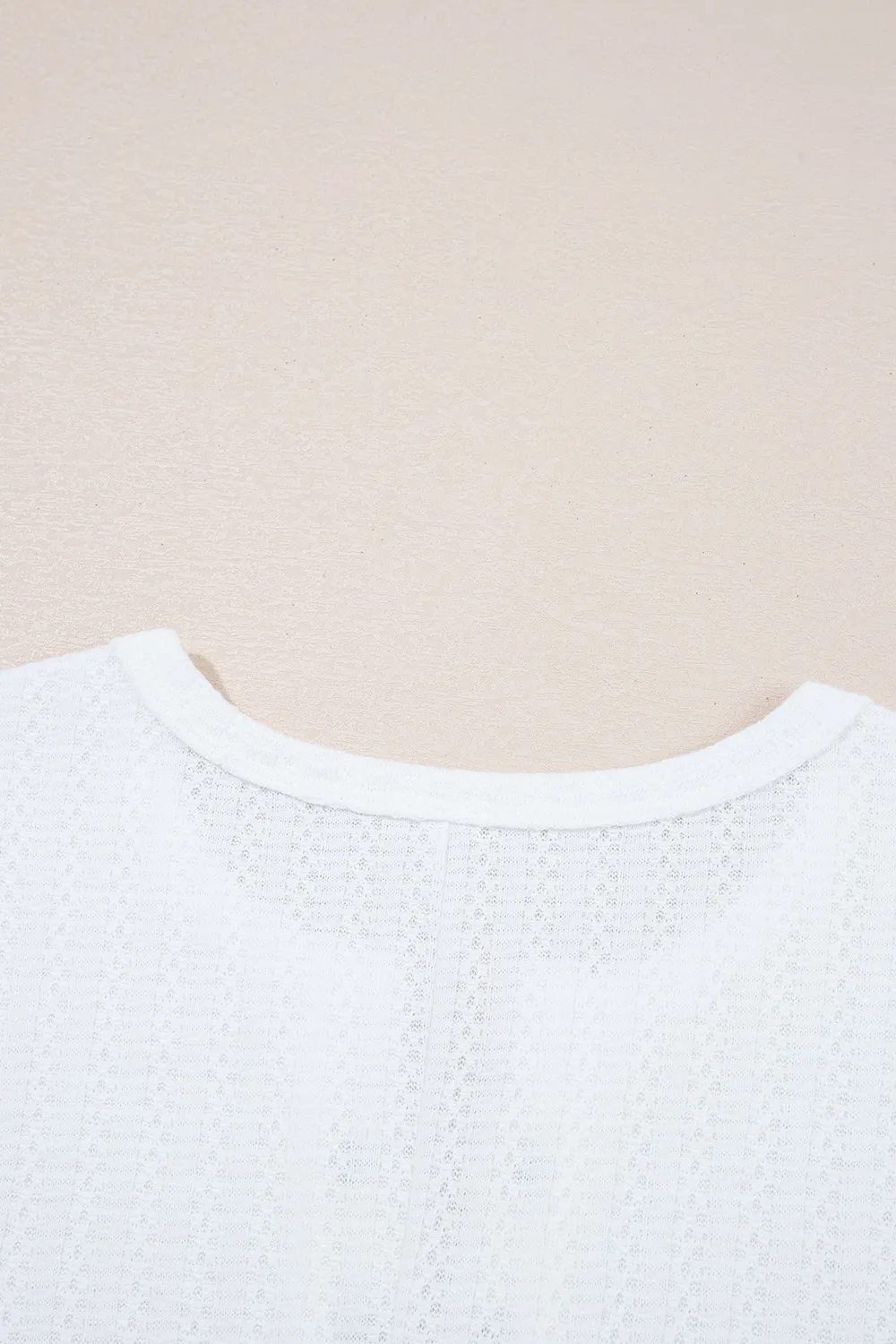 Textured Hollow Grommet Placket Split Neck Short Sleeve Top, image 2