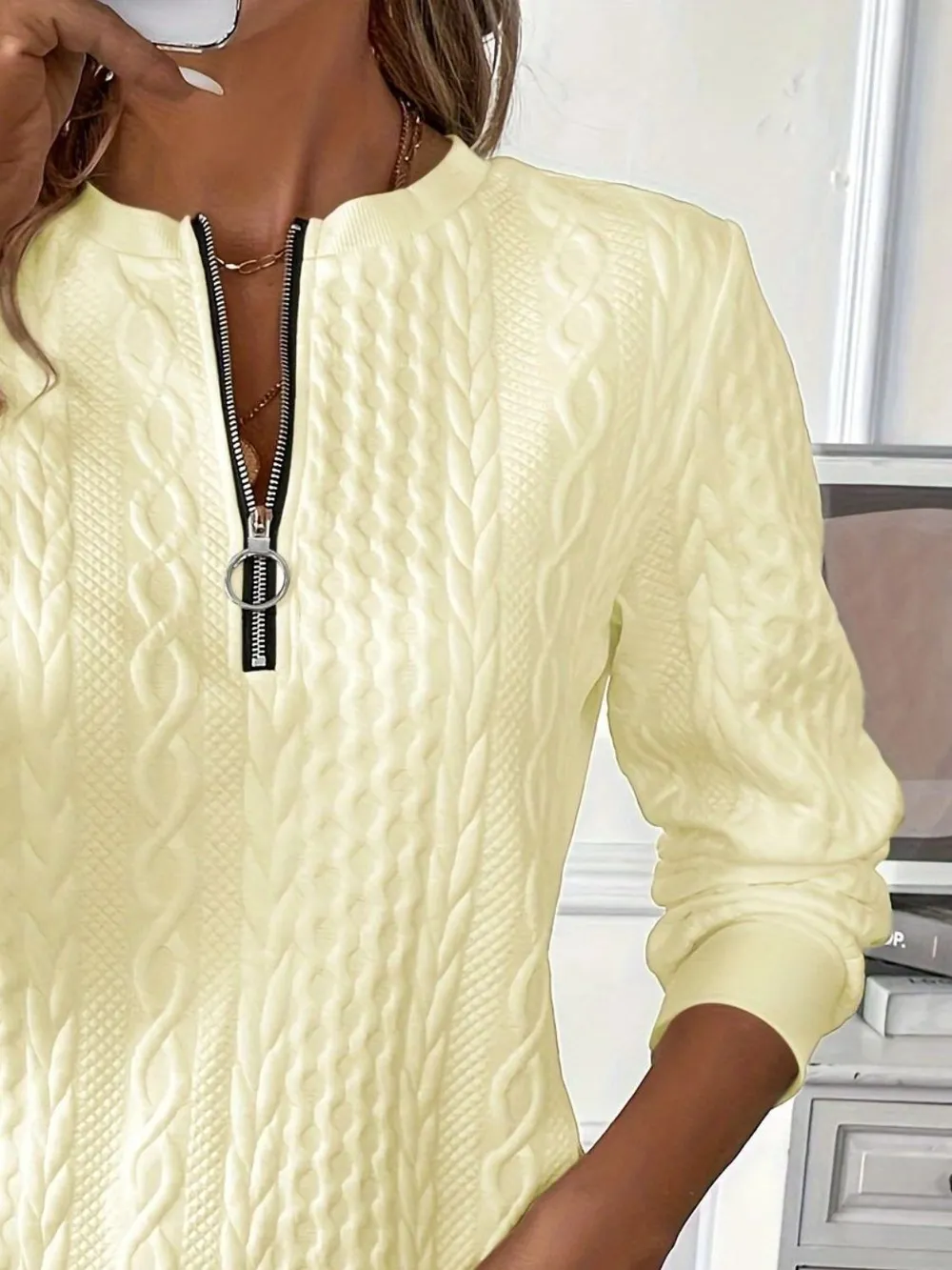 Texture Half Zip Long Sleeve Sweatshirt, image 4