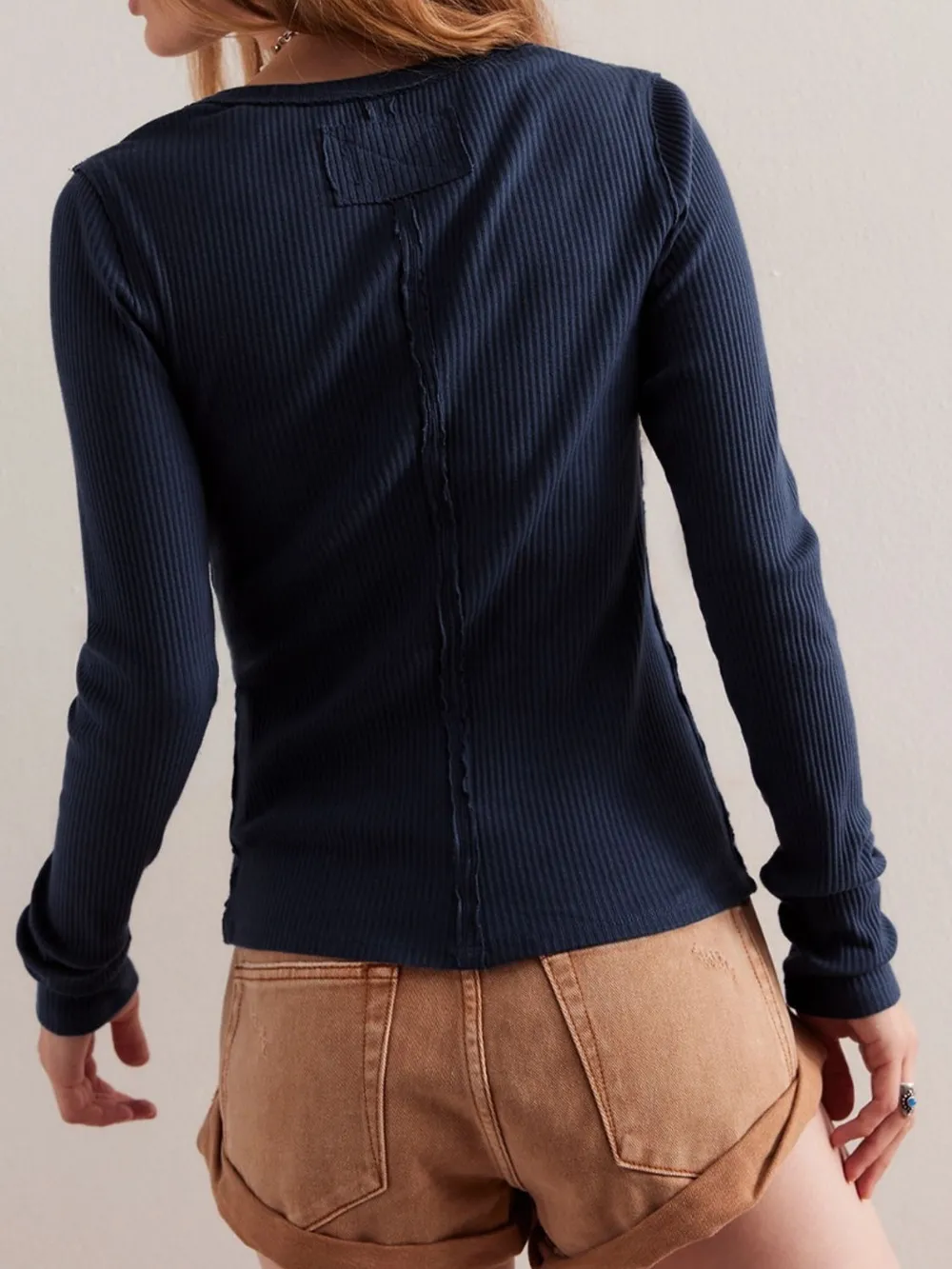 Ribbed Round Neck Long Sleeve Top, image 6