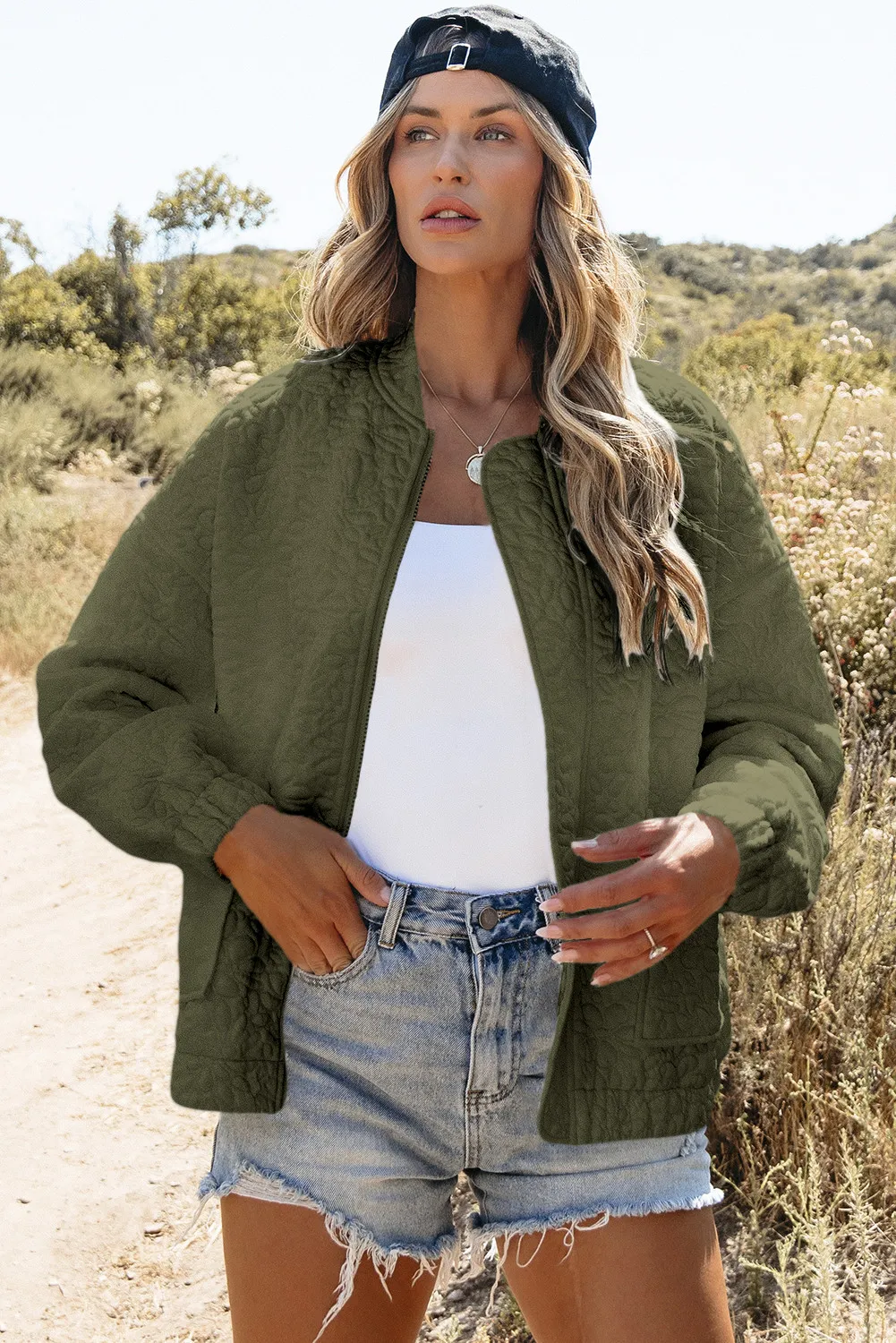 Baseball Collar Floral Quilted Jacket, image 8