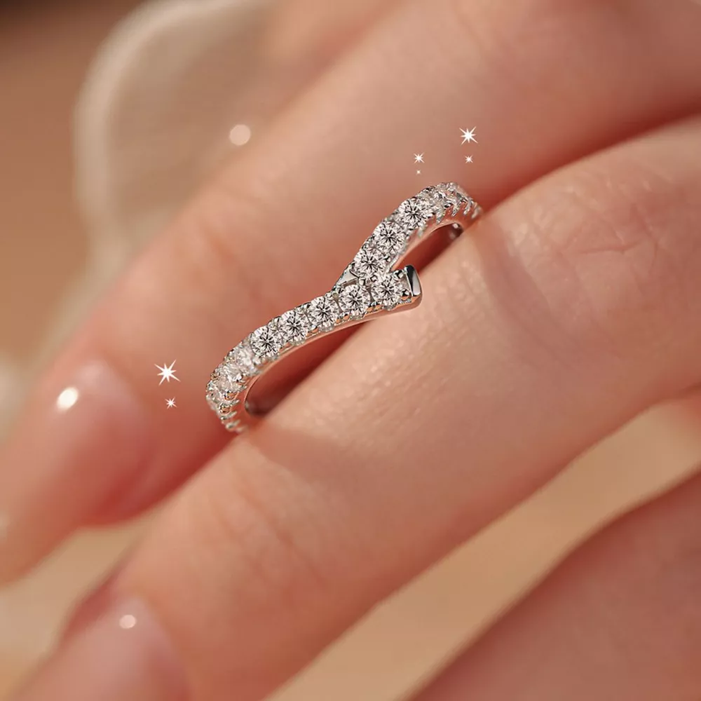 925 Sterling Silver Moissanite Geometric Ring, image 5