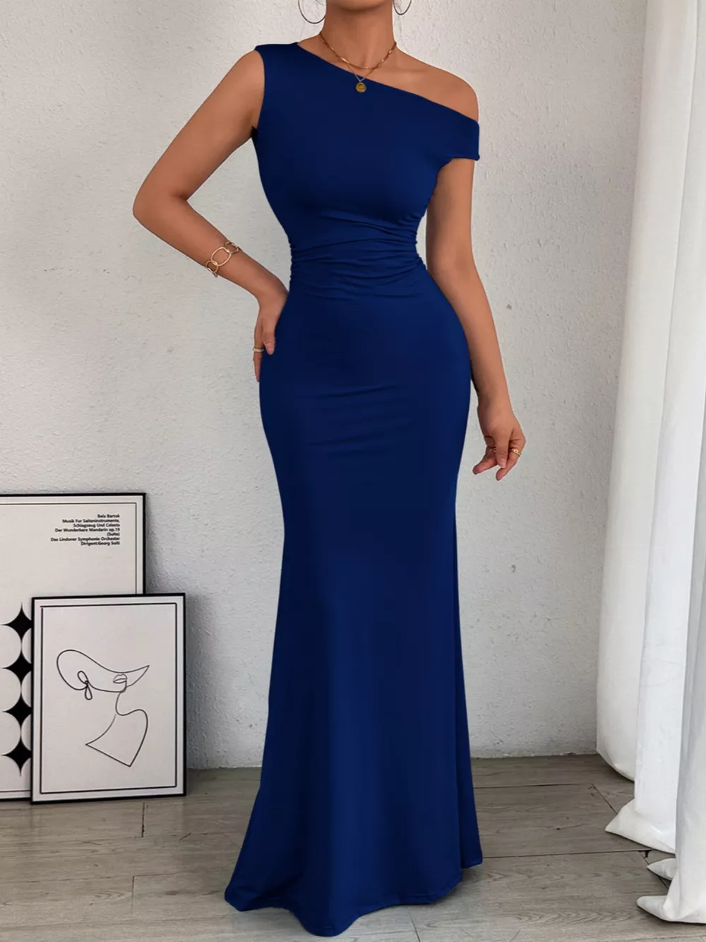 One-Shoulder Ruched Bodycon Maxi Dress, image 14