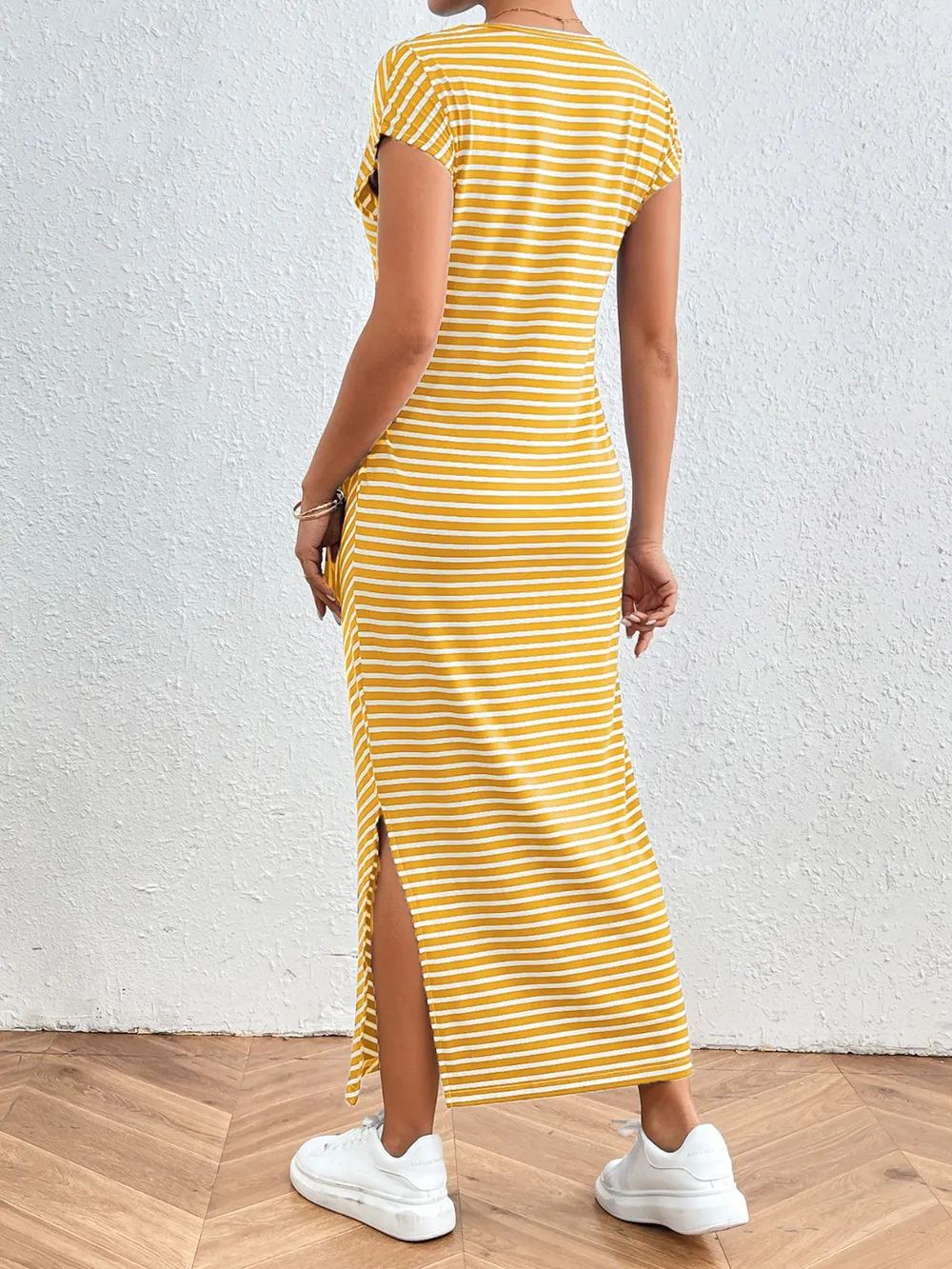 Tied Striped Round Neck Short Sleeve Tee Dress, image 6