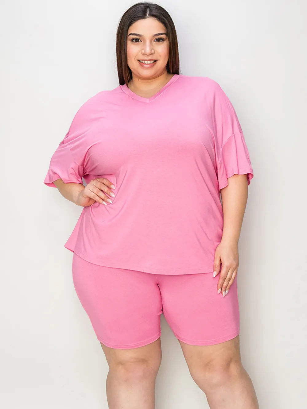 Full Size V-Neck Drop Shoulder T-Shirt and Shorts Set, image 8