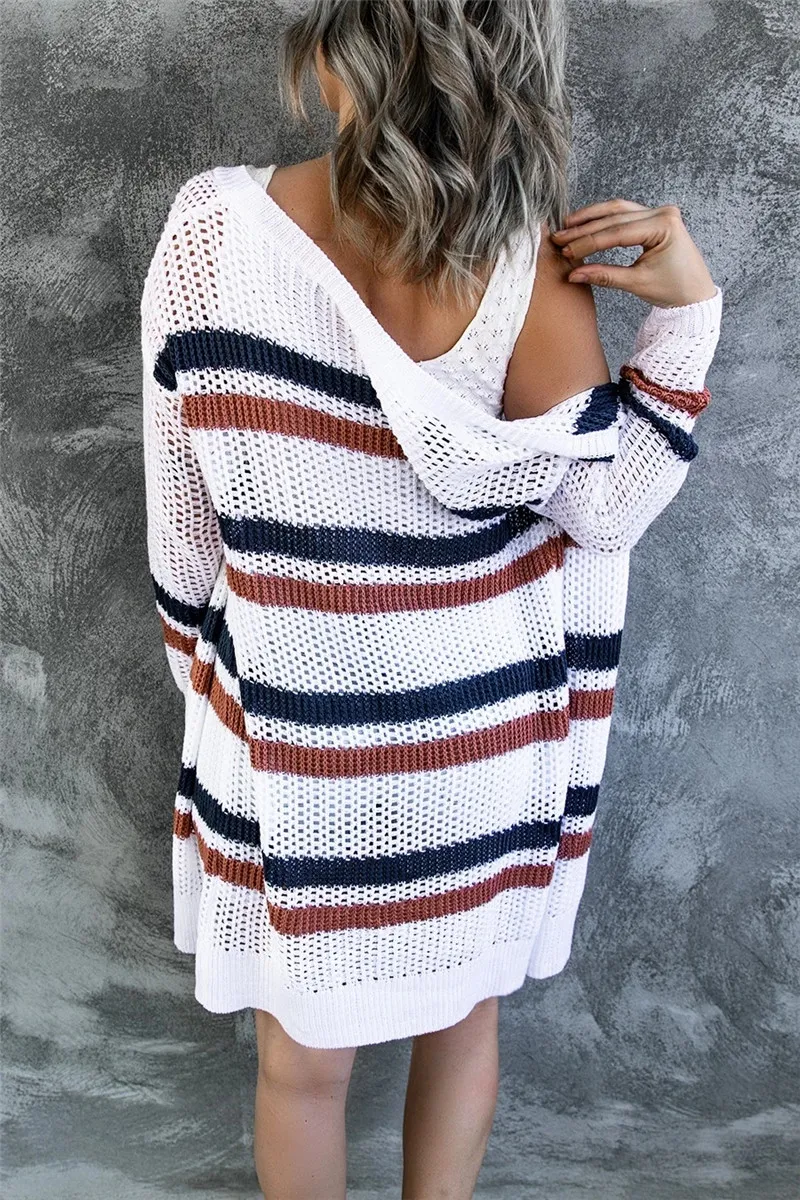 Contrast Openwork Open Front Long Sleeve Cardigan, image 3