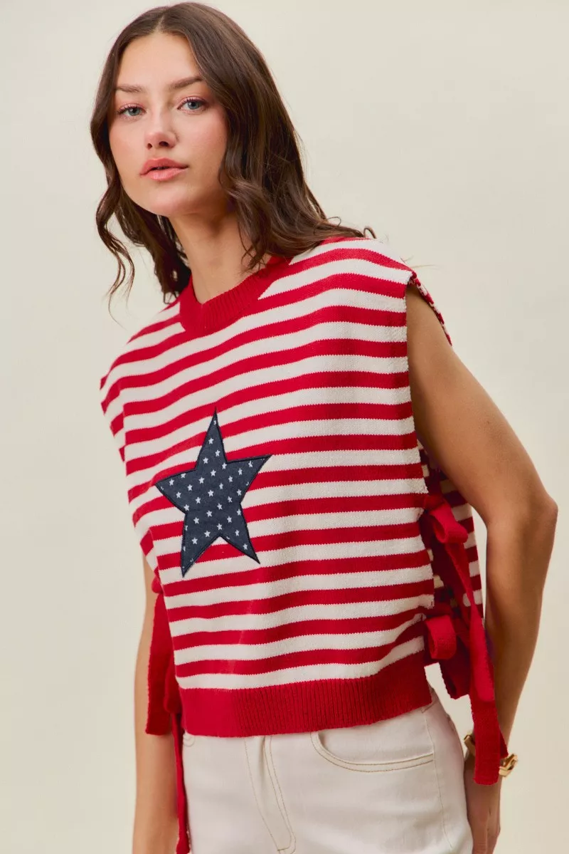 Stripe Star Patch 4th Of July Side Tie Vest Top, image 16