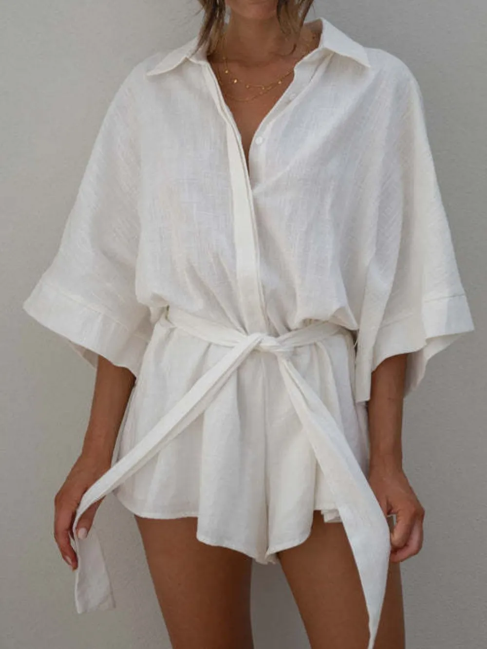 Collared Neck Half Sleeve Romper, image 3