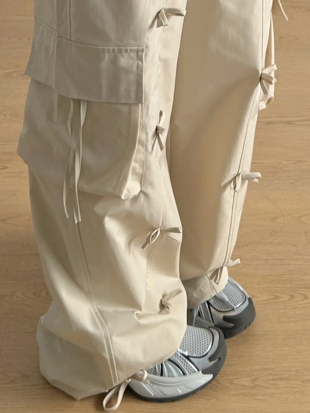 Bow Elastic Waist Cargo Pants, image 6