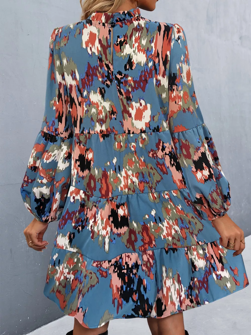 Printed Balloon Sleeve Mini Dress, image 5