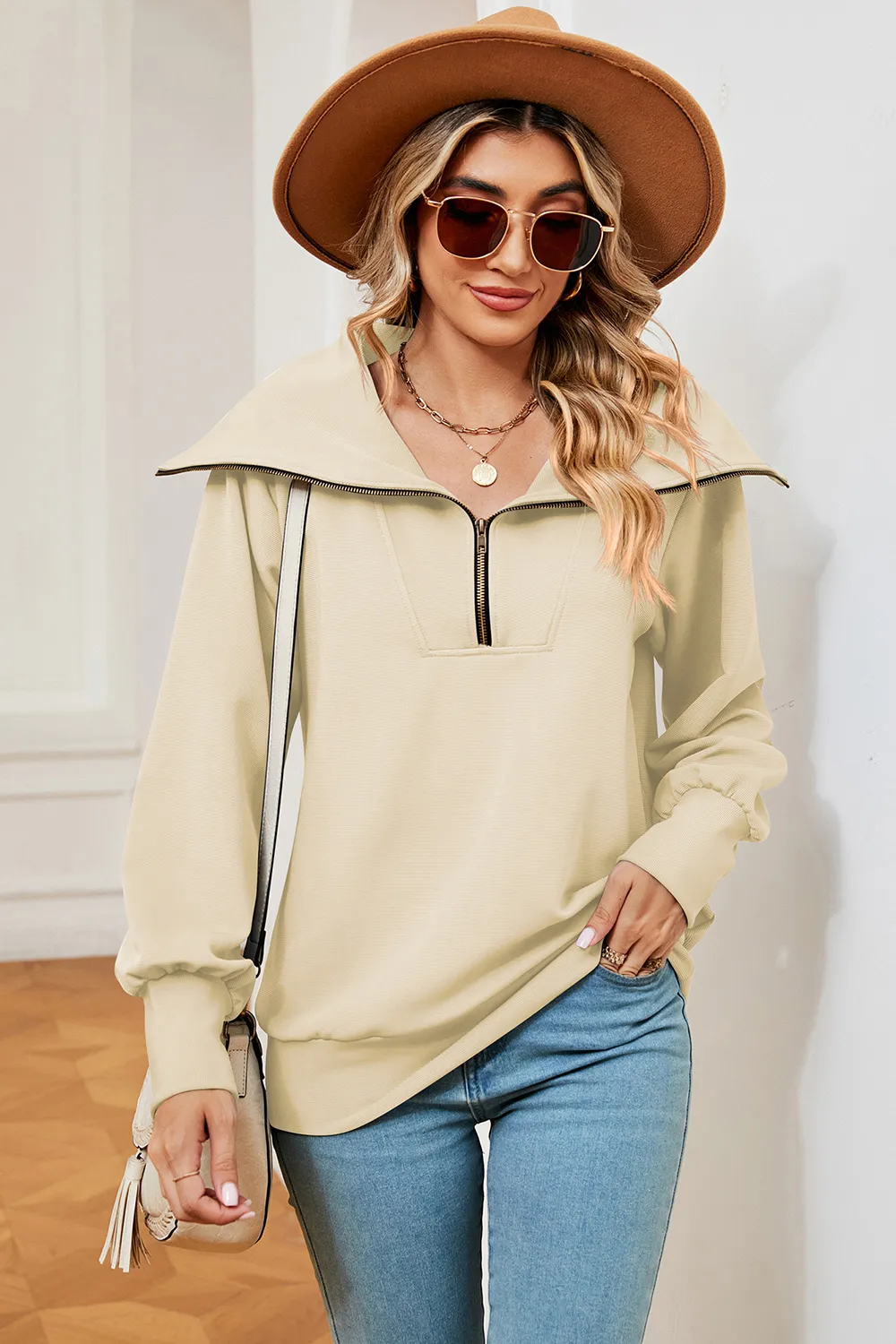 Half Zip Lantern Sleeve Sweatshirt, image 21
