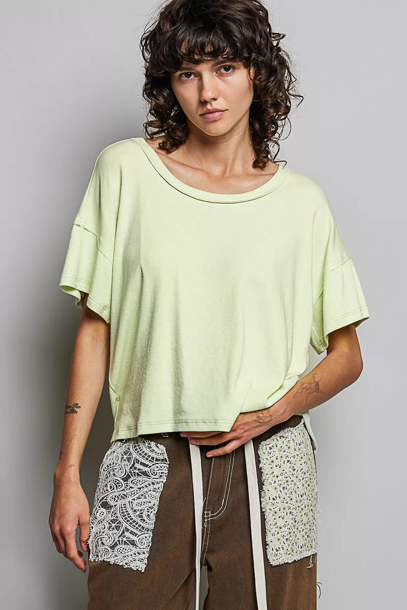 Round Neck Short Sleeve T-Shirt with High Low Hem, image 2