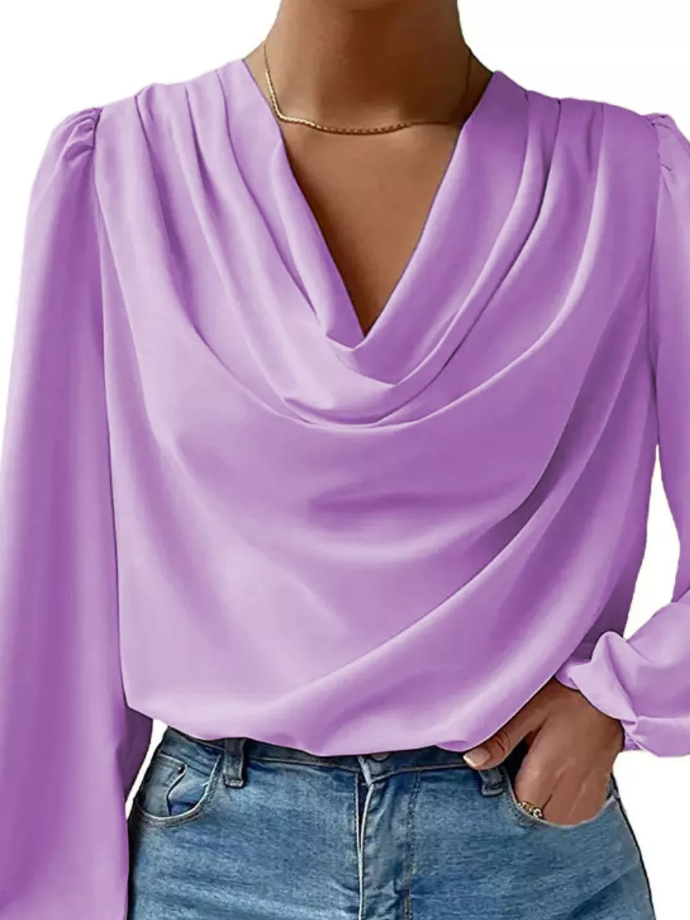 Full Size Cowl Neck Balloon Sleeve Blouse Plus Size, image 3
