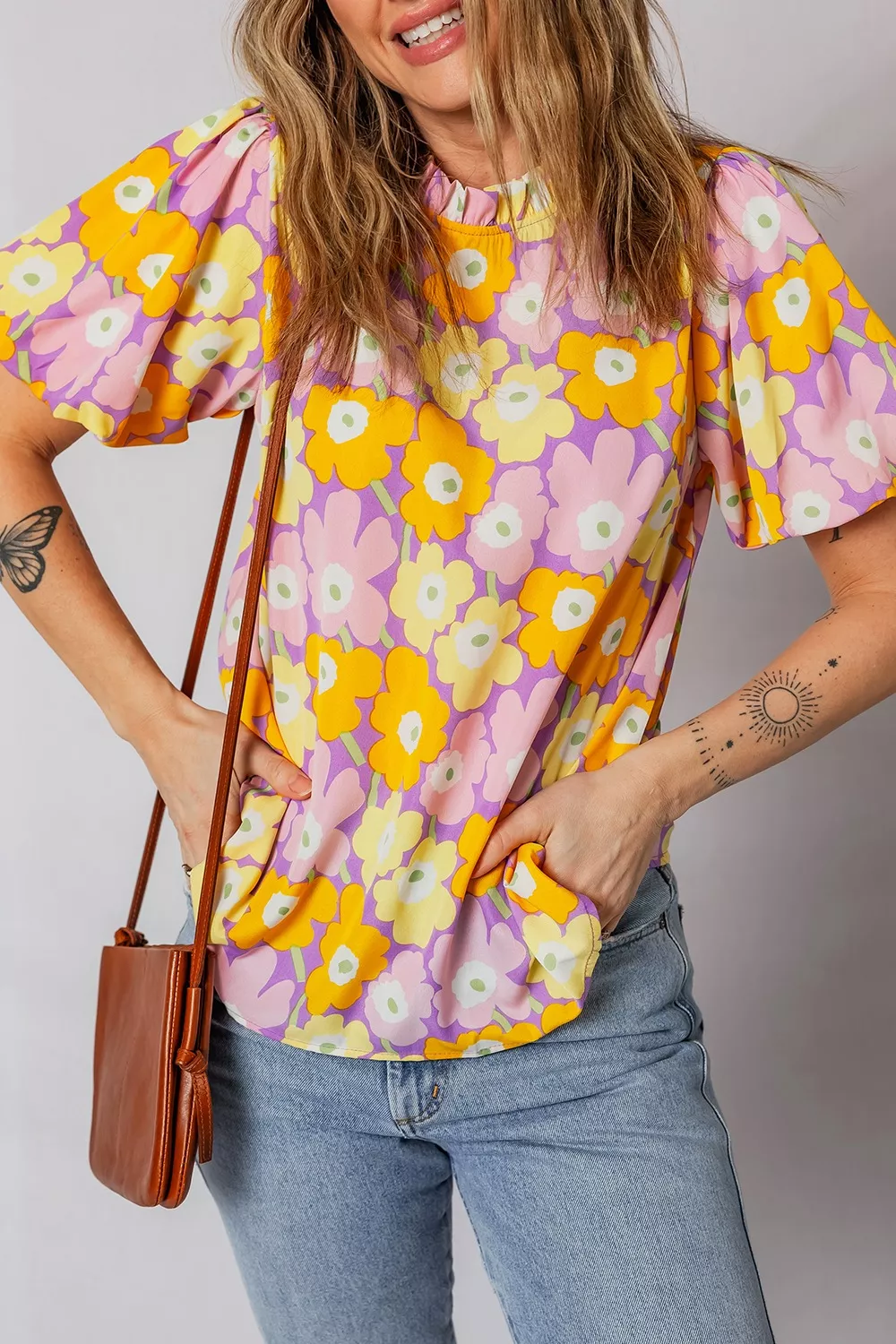Floral Print Puff Sleeve Blouse, image 4