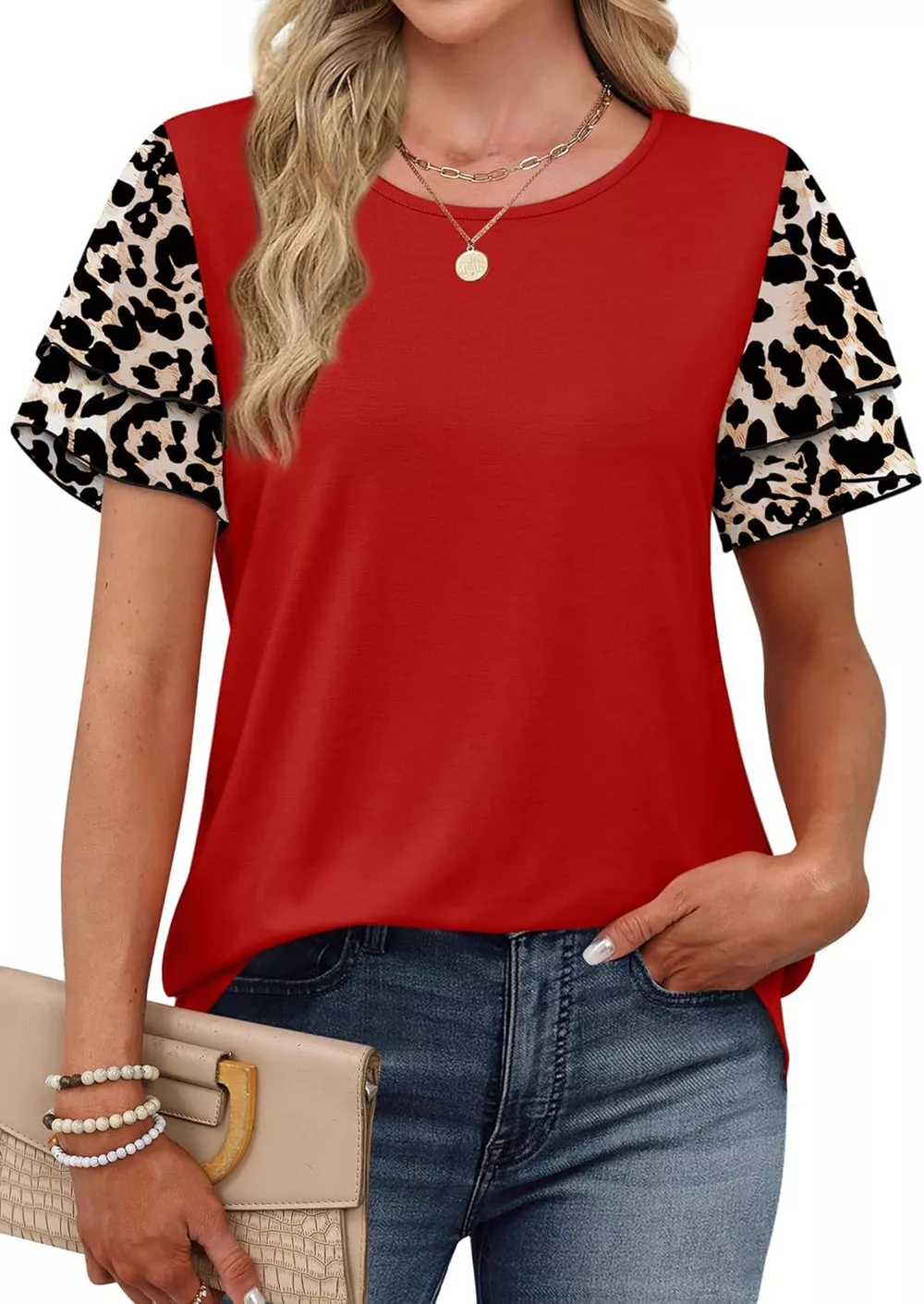 Layered Short Sleeve Round Neck T-Shirt, image 6