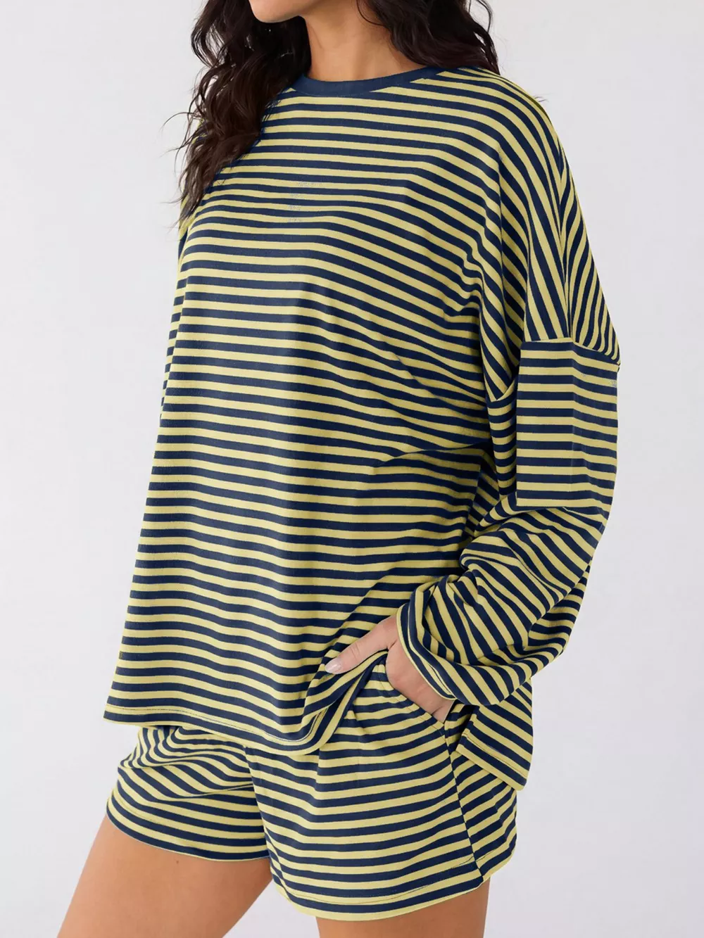 Casual Striped Long Sleeve Top and Shorts Set, image 14