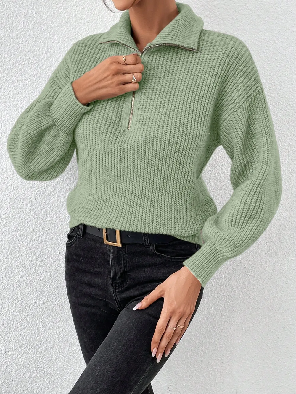 Half Zip Dropped Shoulder Sweater, image 7