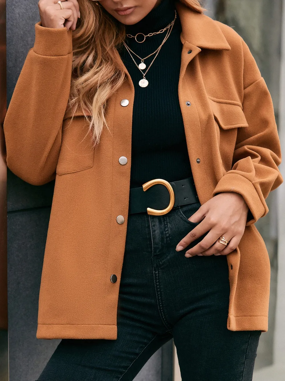 Pocketed Snap Down Dropped Shoulder Jacket, image 3