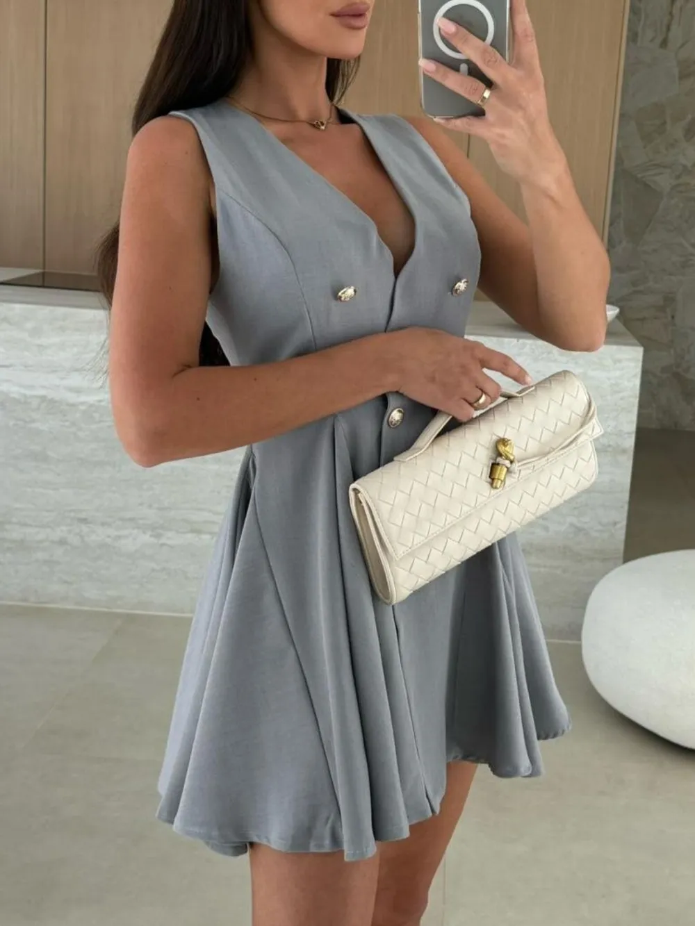 Sleeveless Double-Breasted Mini Dress, image 5