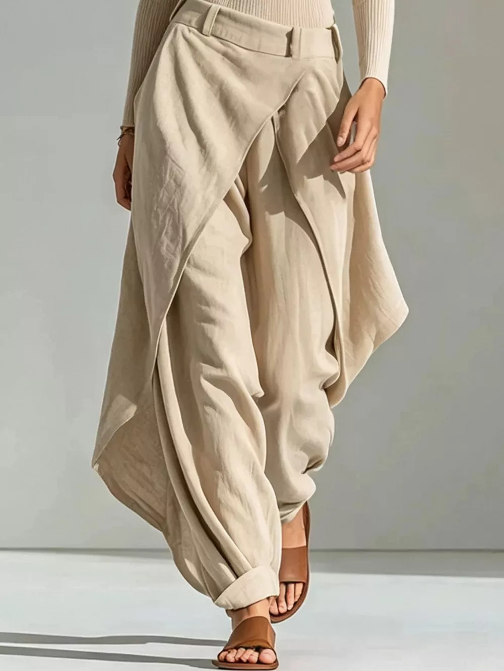 Boat Neck Long Sleeve Top and Asymmetrical Pants Set, image 3