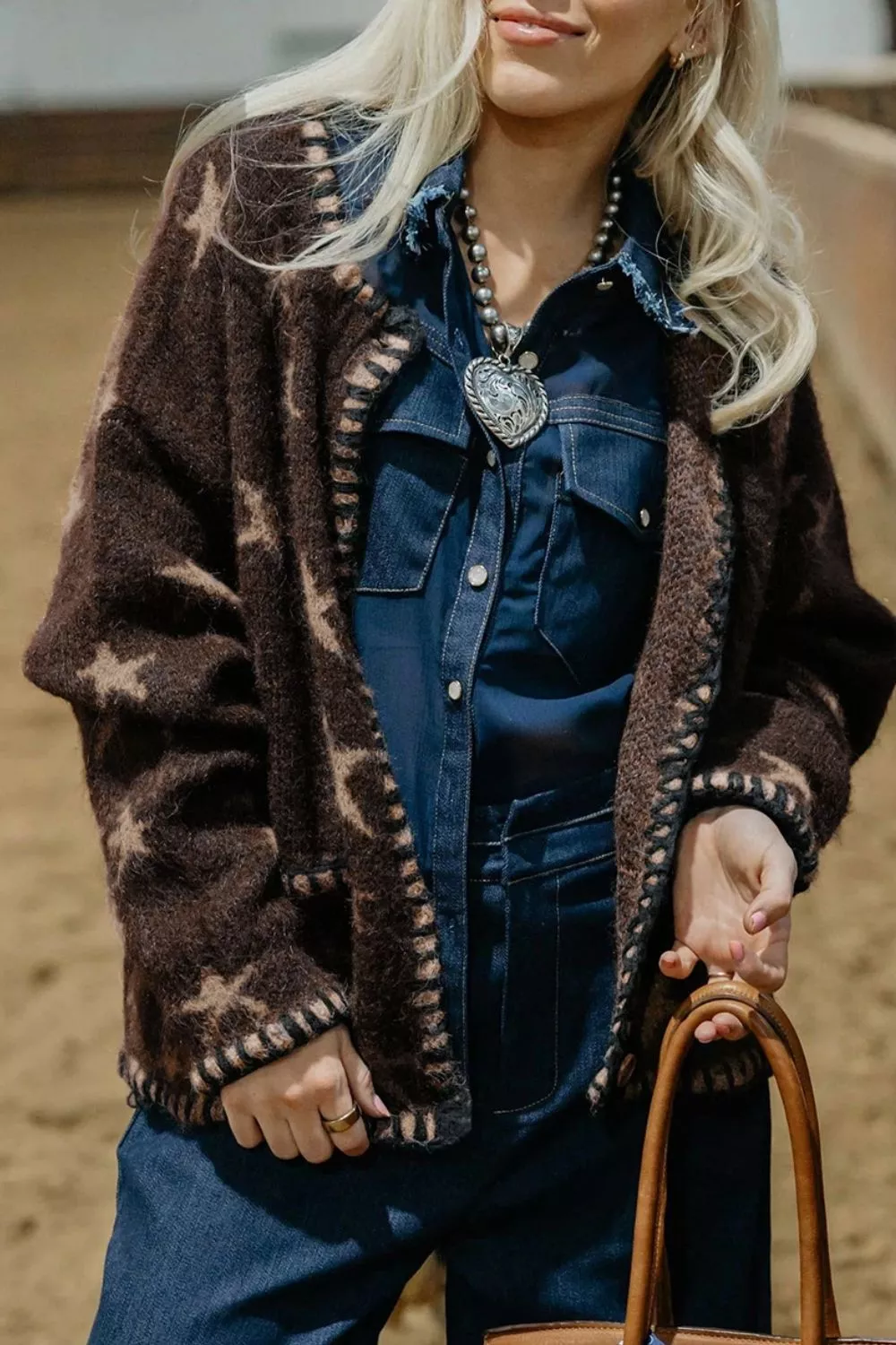 Stars Pattern Colorblock Long Sleeve Shift Cardigan, image 4