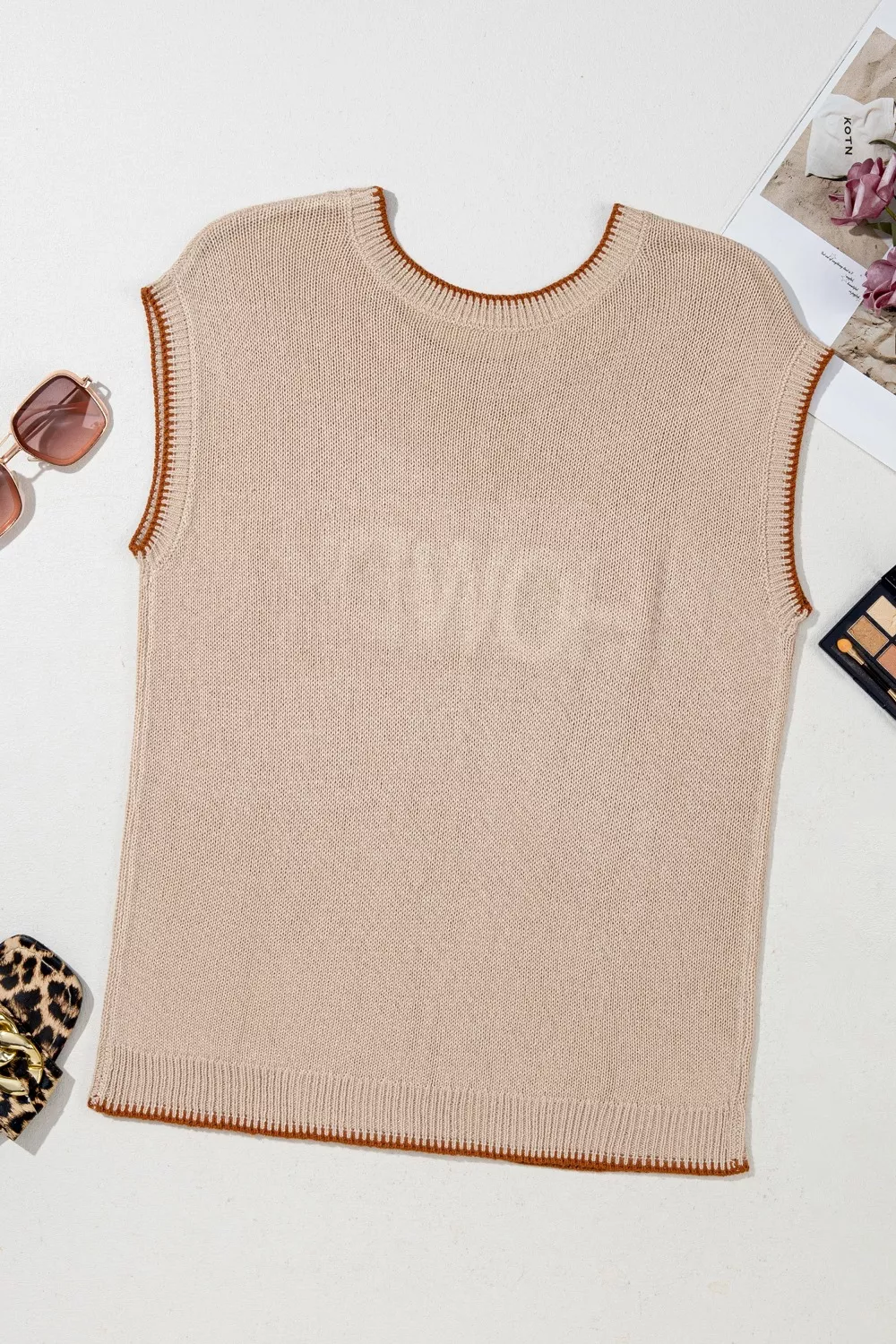 Contrast Trim Knit HOWDY Western Sweater Vest, image 4