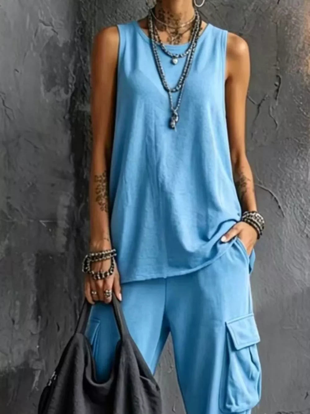 Full Size Casual Tank and Cargo Pants Set Plus Size, image 11