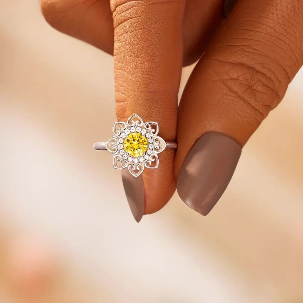 Flower Shape Zircon Platinum-Plated 925 Sterling Silver Ring, image 2