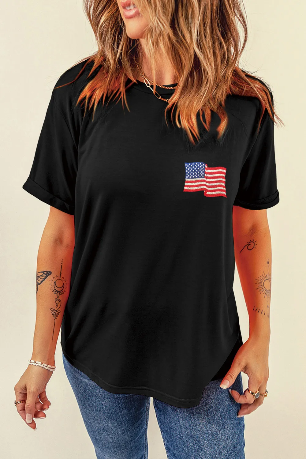 US Flag Round Neck Short Sleeve T-Shirt, image 2