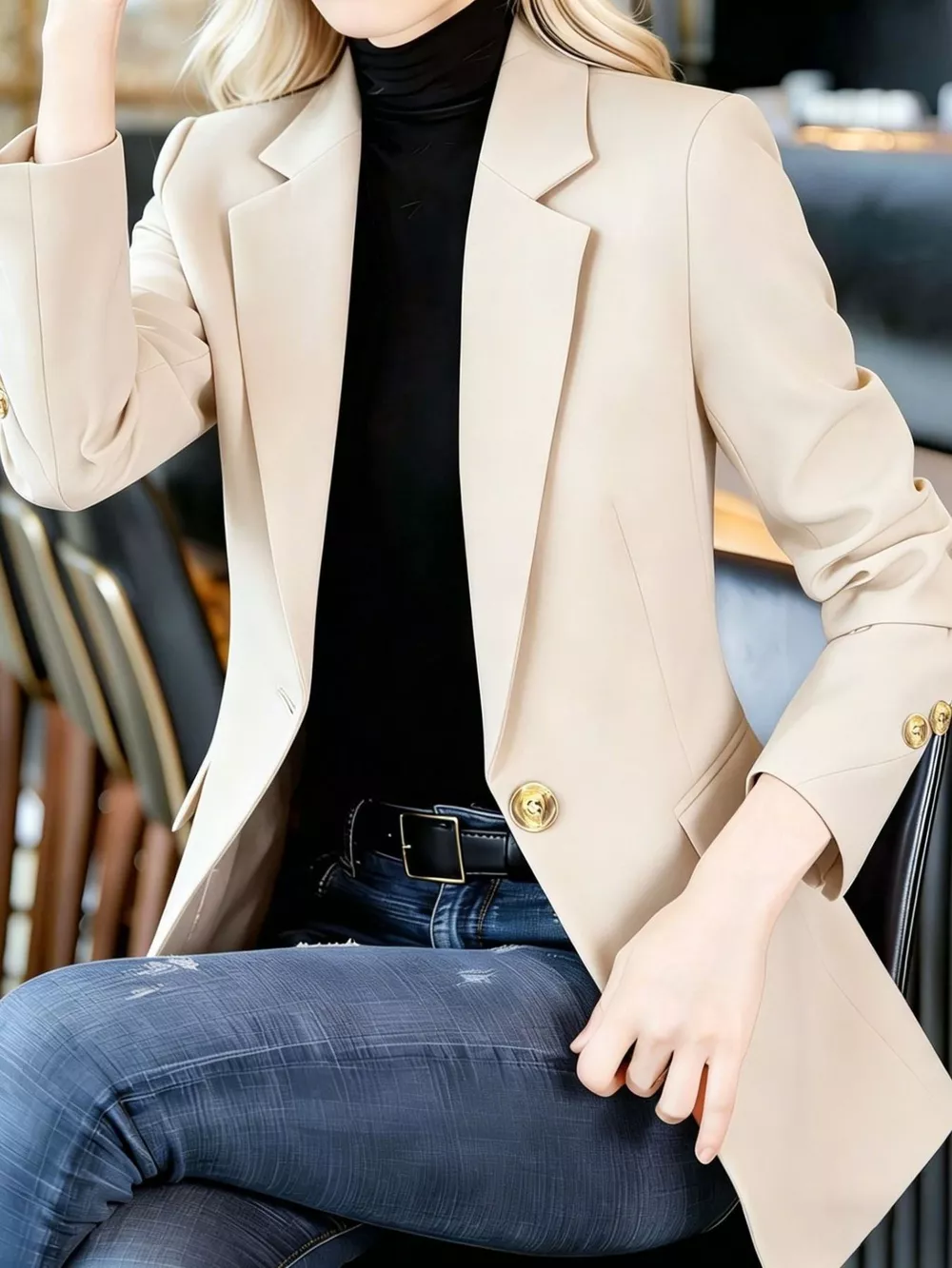 Full Size One Button Lapel Collar Blazer Plus Size, image 7