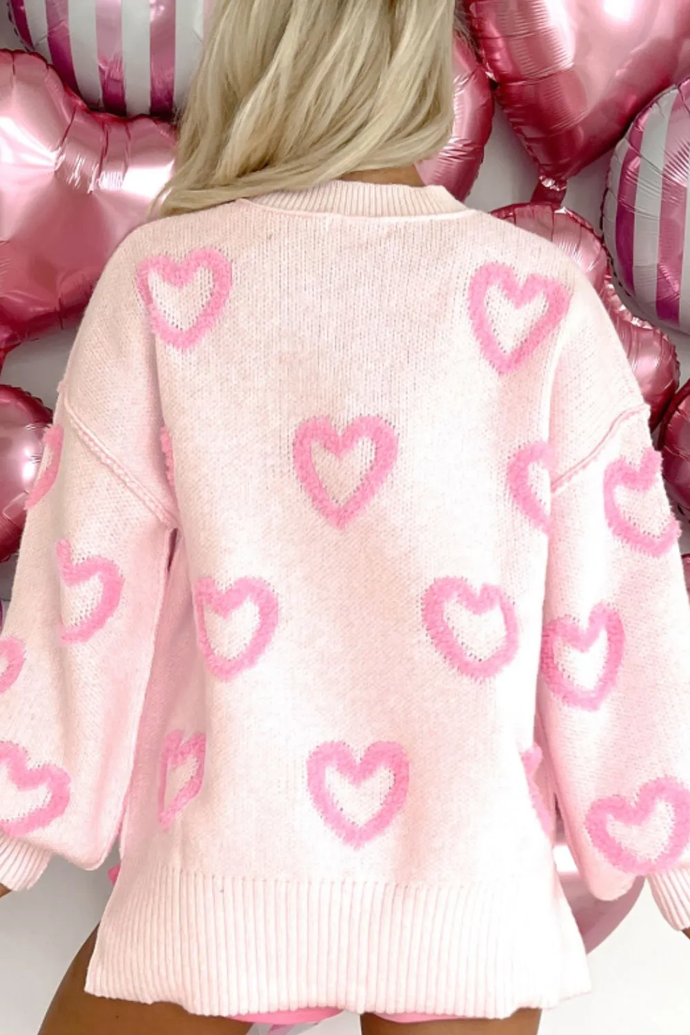 High-Low Heart Round Neck Long Sleeve Sweater, image 4