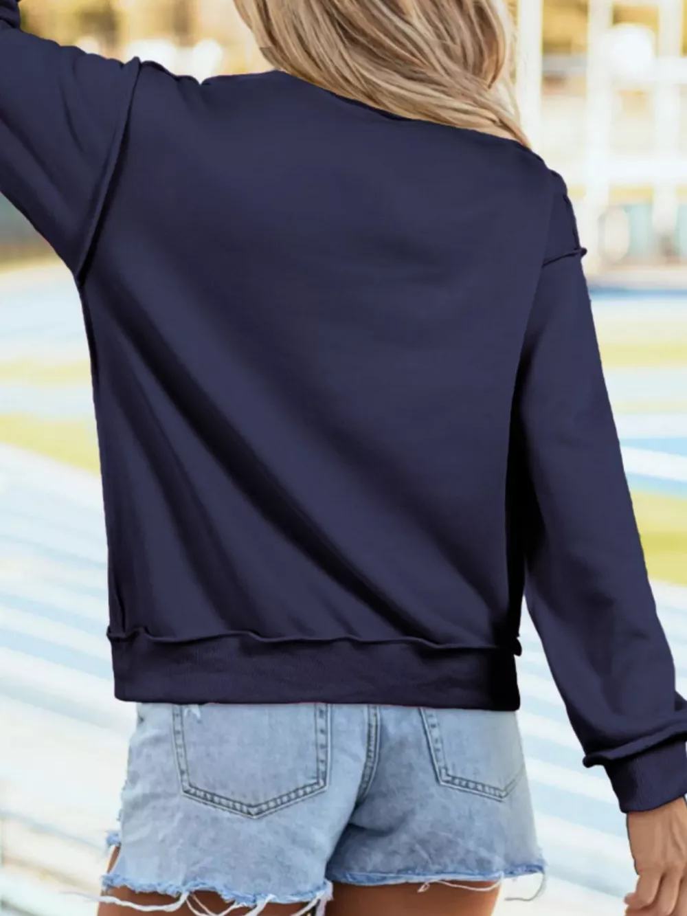 Mock Neck Exposed Seam Long Sleeve Sweatshirt, image 5