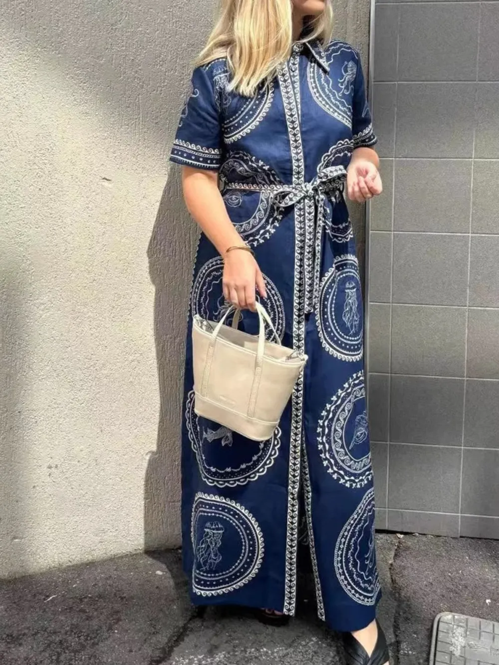 Printed Maxi Shirt Dress with Belt, image 3