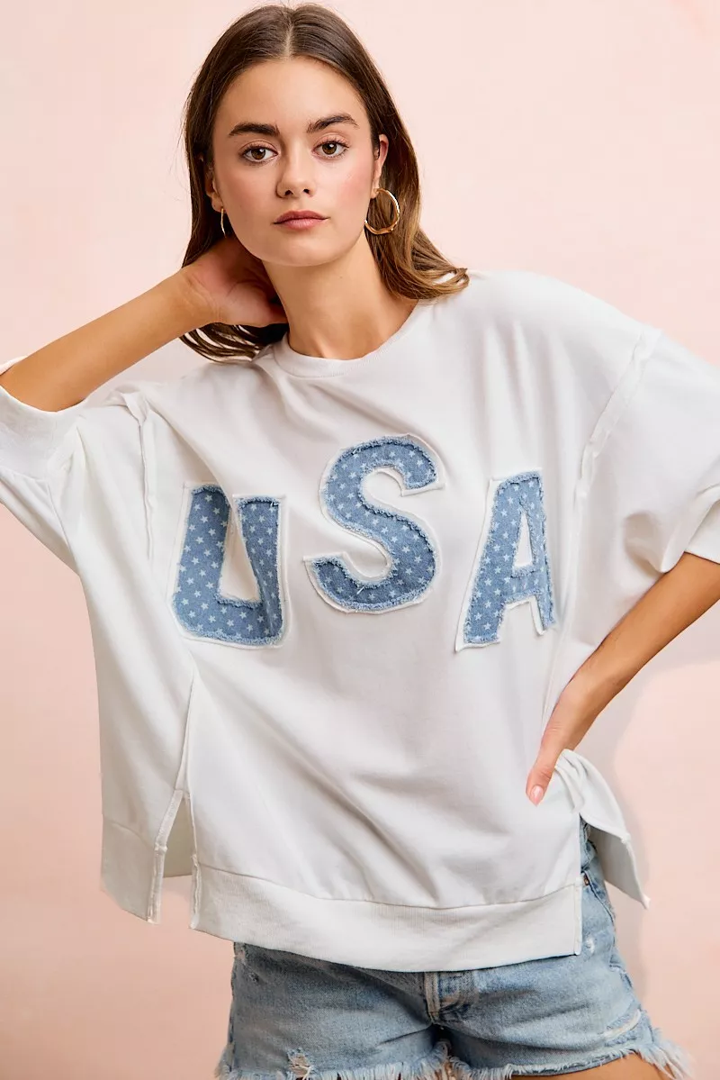 4th Of July Usa Letter Patchwork French Terry Top, image 6