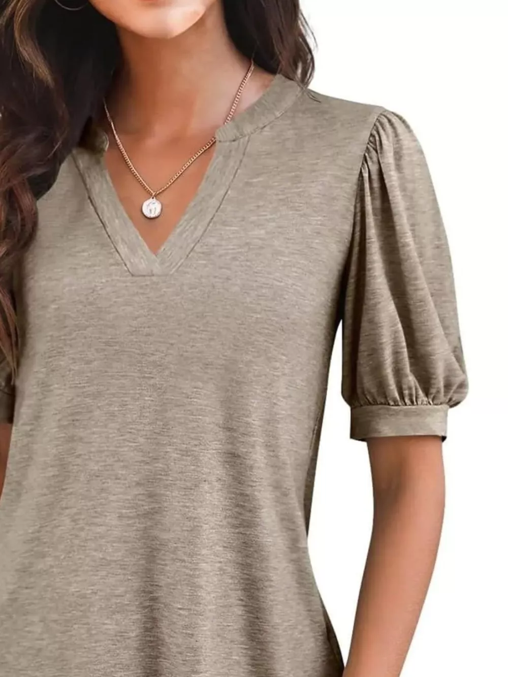 Puff Sleeve Notched Casual T-Shirt, image 8