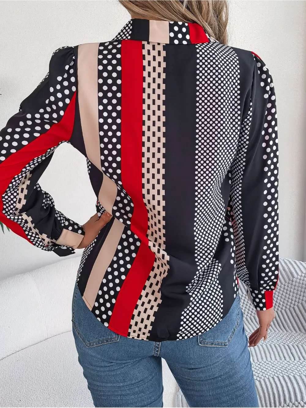 Polka Dot Contrast Long Sleeve Shirt, image 9